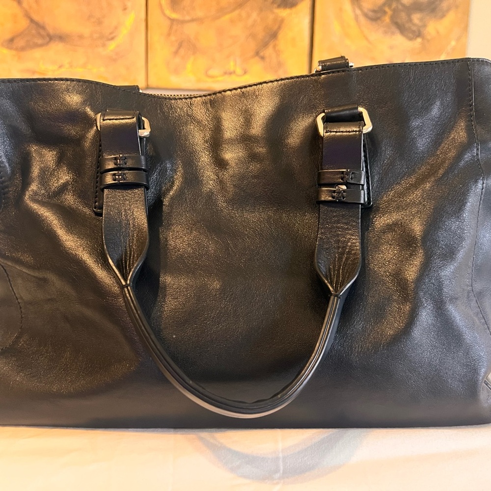 Massimo Dutti Black Leather Tote Bag
